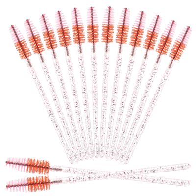 50 PCS Crystal Eyelash Mascara Wands Disposable Lash Brushes for Extensions Spoolie Brush Applicators Makeup Tool Kits (crystal handle red pink)