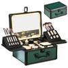 GALHUBIS Makeup Case with Lighted Mirror, Makeup Box Organizer with Detachable LED Mirror, Travel Makeup Train Case, Waterproof Cosmetic Organizer, Standing Makeup Brush Holder, Gift, Black Green view 1