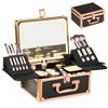 GALHUBIS Makeup Case with Lighted Mirror, Makeup Box Organizer with Detachable LED Mirror, Travel Makeup Train Case, Waterproof Cosmetic Organizer, Standing Makeup Brush Holder, Gift, Black Gold view 1