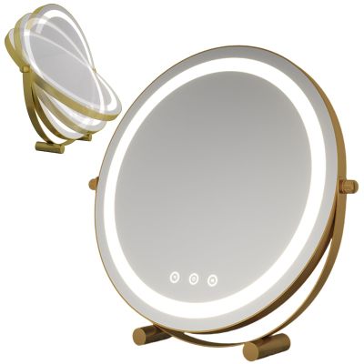 360Rotation Light Up Mirror 3Colors Brightness Adjustable, Desk Mirror with Dimmable Brightness, Rechargeable Lighted Makeup Mirror, Smart Touch Control, 360Swivel Rechargeable LED Magnifying Mirror