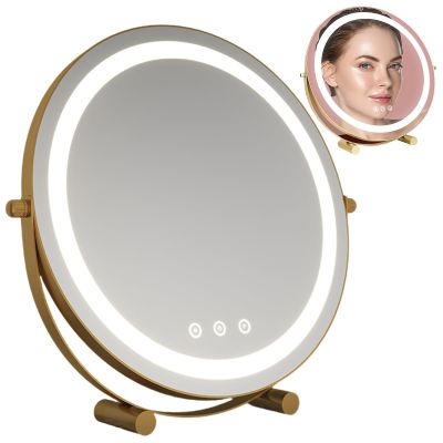 360Swivel Rechargeable LED Magnifying Mirror, Rechargeable 3 Color Lights and Adjustable Brightness Vanity Mirror, 360Rotation Touch Screen Vanity Mirror, Rechargeable Vanity Mirror with Lights(Glod