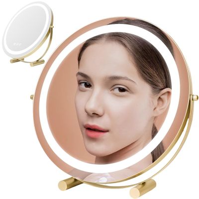 3 Colors Brightness Adjustable Makeup Mirror with Lights, 360Swivel Rechargeable LED Magnifying Mirror, Make Up Mirror with Lighting (White), Three Color Lighting Modes, Smart Touch Control(Glod,40cm