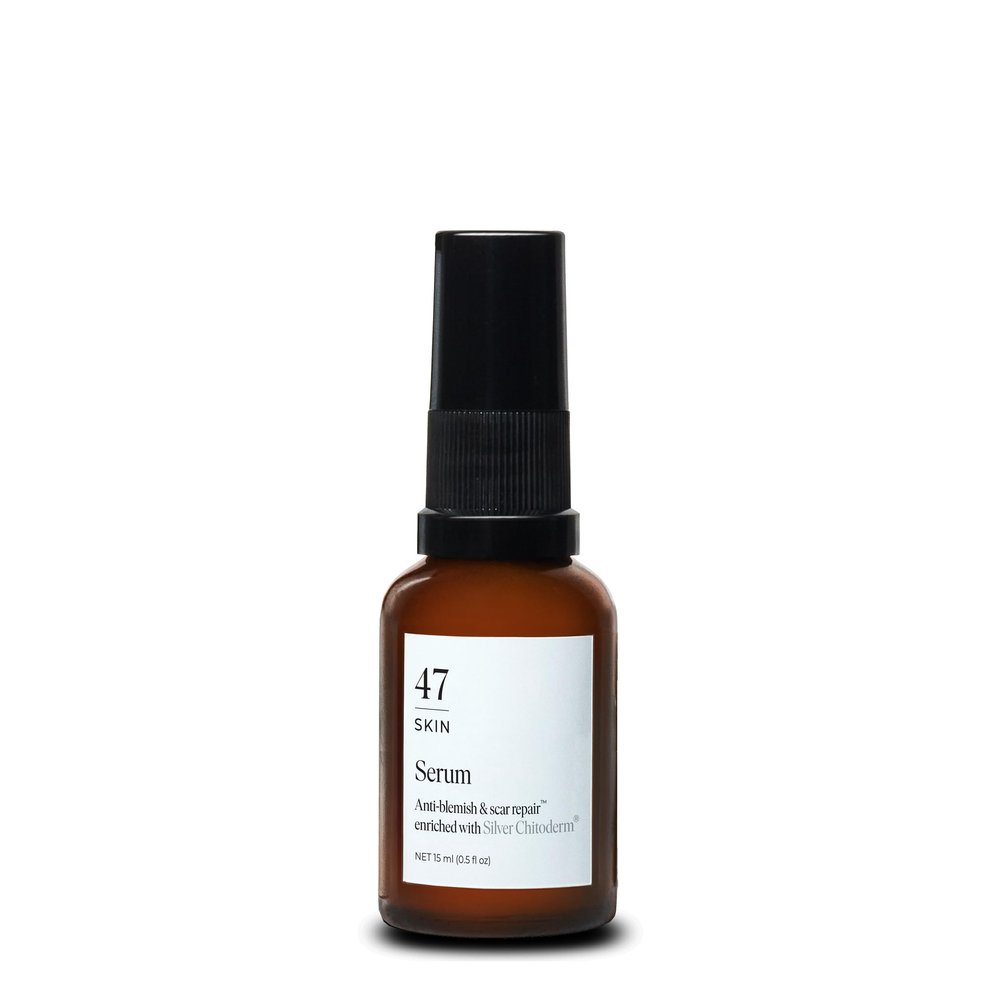 47 Skin | Hydrating Face Serum with Silver Chitoderm for ALL Skin Types | Clears Acne, Prevents & Heals Breakouts & Blemishes, Repairs Scars | Moisturises and Nourishes For Smooth Skin | 15ml