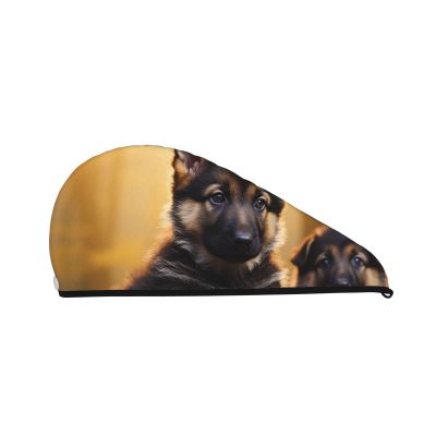 FHEBNDS Microfiber Hair Towel Cap Absorbent Hair Turban Towel Coral Velvet Hair Drying Towel Quick Dry Hair Wrap Cap with Button Little German Shepherd Dog Bath Cap Hair Cap Gift for Women
