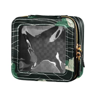 Rose Velvet Ribbon Grass Green Clear Small Makeup Bag Leather Toiletry Bag Makeup Bag Organizer for Travel