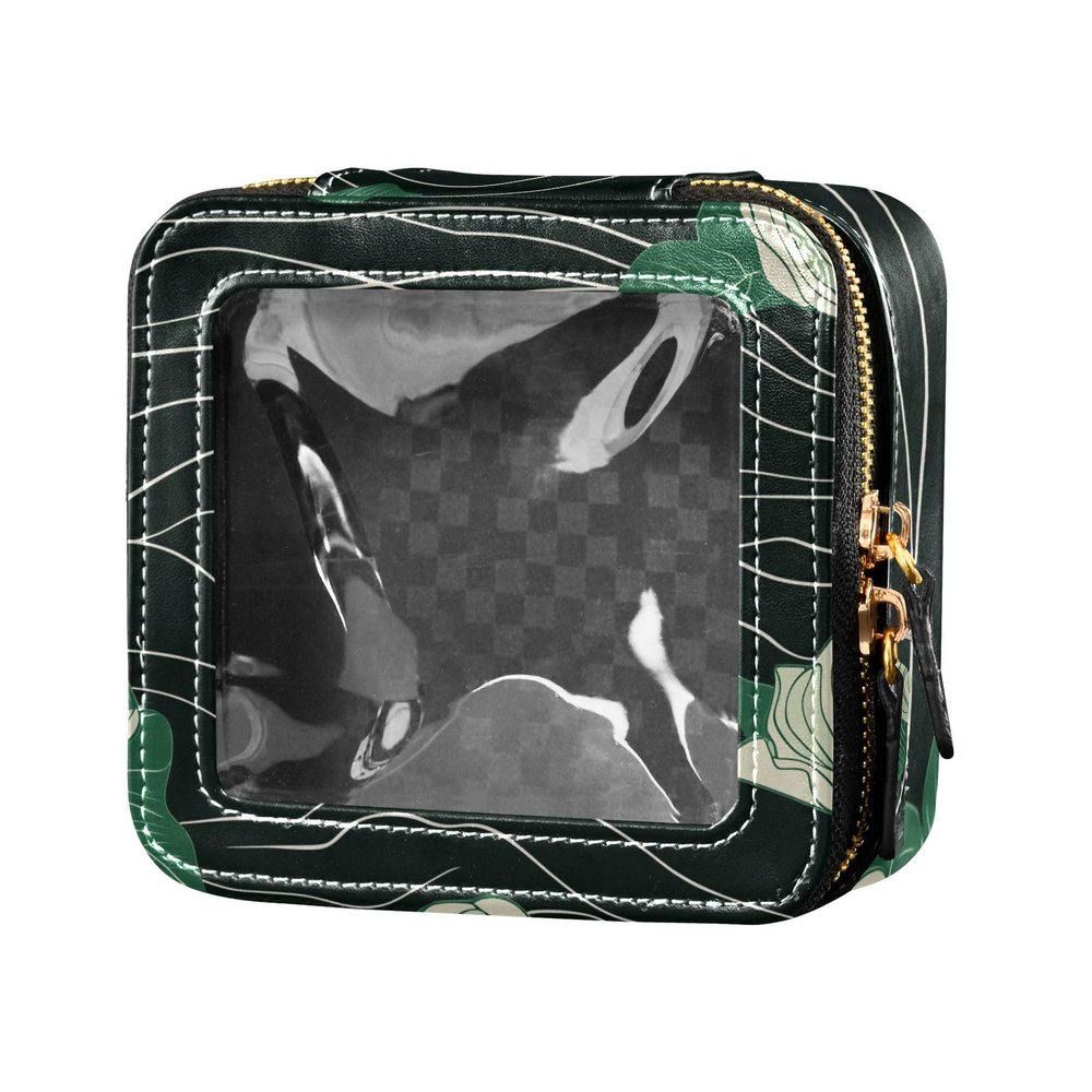 Rose Velvet Ribbon Grass Green Clear Small Makeup Bag Leather Toiletry Bag Makeup Bag Organizer for Travel