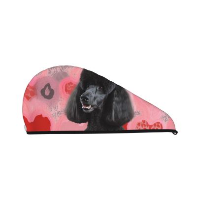 FHEBNDS Microfiber Hair Towel Cap Absorbent Hair Turban Towel Coral Velvet Hair Drying Towel Quick Dry Hair Wrap Cap with Button Pink Poodles Dogs Bath Cap Hair Cap Gift for Women