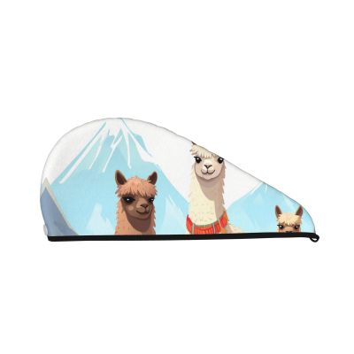 FHEBNDS Microfiber Hair Towel Cap Absorbent Hair Turban Towel Coral Velvet Hair Drying Towel Quick Dry Hair Wrap Cap with Button Llama and Alpaca Bath Cap Hair Cap Gift for Women