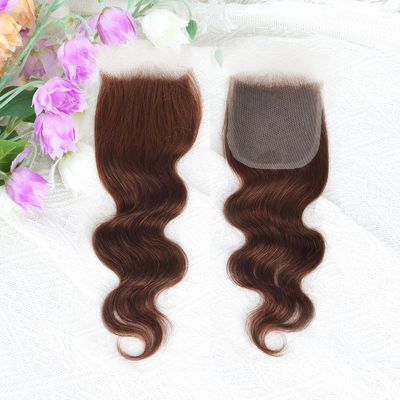 Brown color Body Wave Closure 4x4 Free Part Closure Brazilian Human Hair Closure Brown Body Wave Lace Closure Virgin Human Hair HD Lace closure Chocolate Brown (14 Inch)