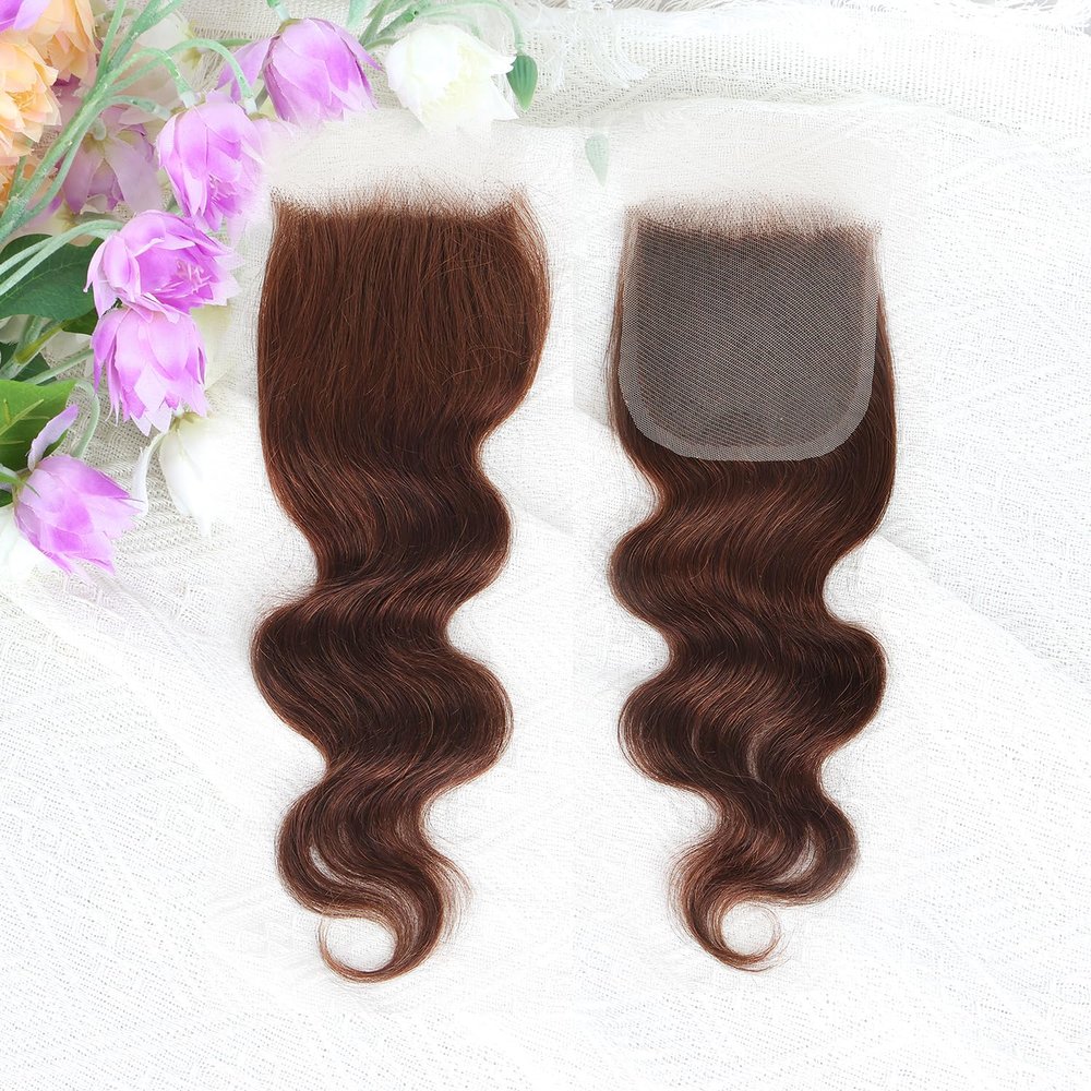 Brown color Body Wave Closure 4x4 Free Part Closure Brazilian Human Hair Closure Brown Body Wave Lace Closure Virgin Human Hair HD Lace closure Chocolate Brown (14 Inch)