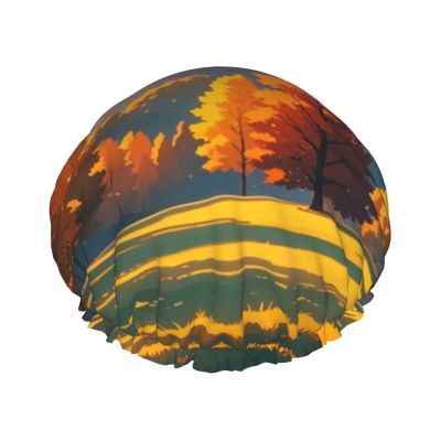 Autumn Glow Print Shower Caps for Women,Elastic and Reusable Bath Caps,Women Man Long Hair Cap