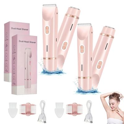 Electric Razor for Women, Rechargeable Hair Remover, Portable and Safe Lady Razor, 2 in 1 Double-Headed Waterproof Wet and Dry, Electric Bikini Trimmer for Women (Pink-2pcs)