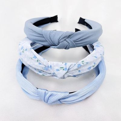 AIBFRID 3 Packs Top Knot Headbands for Women, Blue Knotted Head Bands for Women's Hair Floral Spring Summer Hairbands Cute Hair Accessories