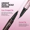 2-in-1 Curved Eyebrow Pen and Eyeliner with 10Pcs Brow Stencils, Microblading Eyebrow Pencil with 4 Fork-Tip and Curved Precise Tip, Waterproof and Long Lasting Eyebrow Pencils for Women, Dark Brown view 3