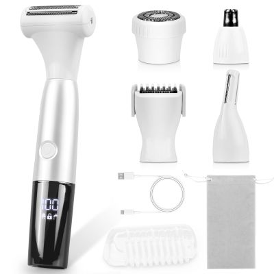 5 in 1 Bikini Trimmer for Women - Electric Razors for Women, Cordless Rechargeable Electric Shaver, IPX7 Waterproof Wet Dry Lady Body Hair Remover for Face Nose Eyebrow Arm Leg Pubic Armpit Bikini