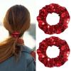 Sliver Glitter Hair Tie Disco Sequin Hair Scrunchies New Years Hair Accessories for Women Girls Happy Birthday Bachelorette Party Favors 2pcs (Red) view 1