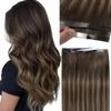 Loxxy DIY Long Weft Tape in Hair Extensions Human Hair - Invisible Wide Tape in Hair Extension 16 Inch 50g - Rooted Darkest Brown to Chestnut Brown Highlights, One Piece Wide Weft 31.5" (80cm) view 1