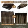 Loxxy DIY Long Weft Tape in Hair Extensions Human Hair - Invisible Wide Tape in Hair Extension 16 Inch 50g - Rooted Darkest Brown to Chestnut Brown Highlights, One Piece Wide Weft 31.5" (80cm) view 4