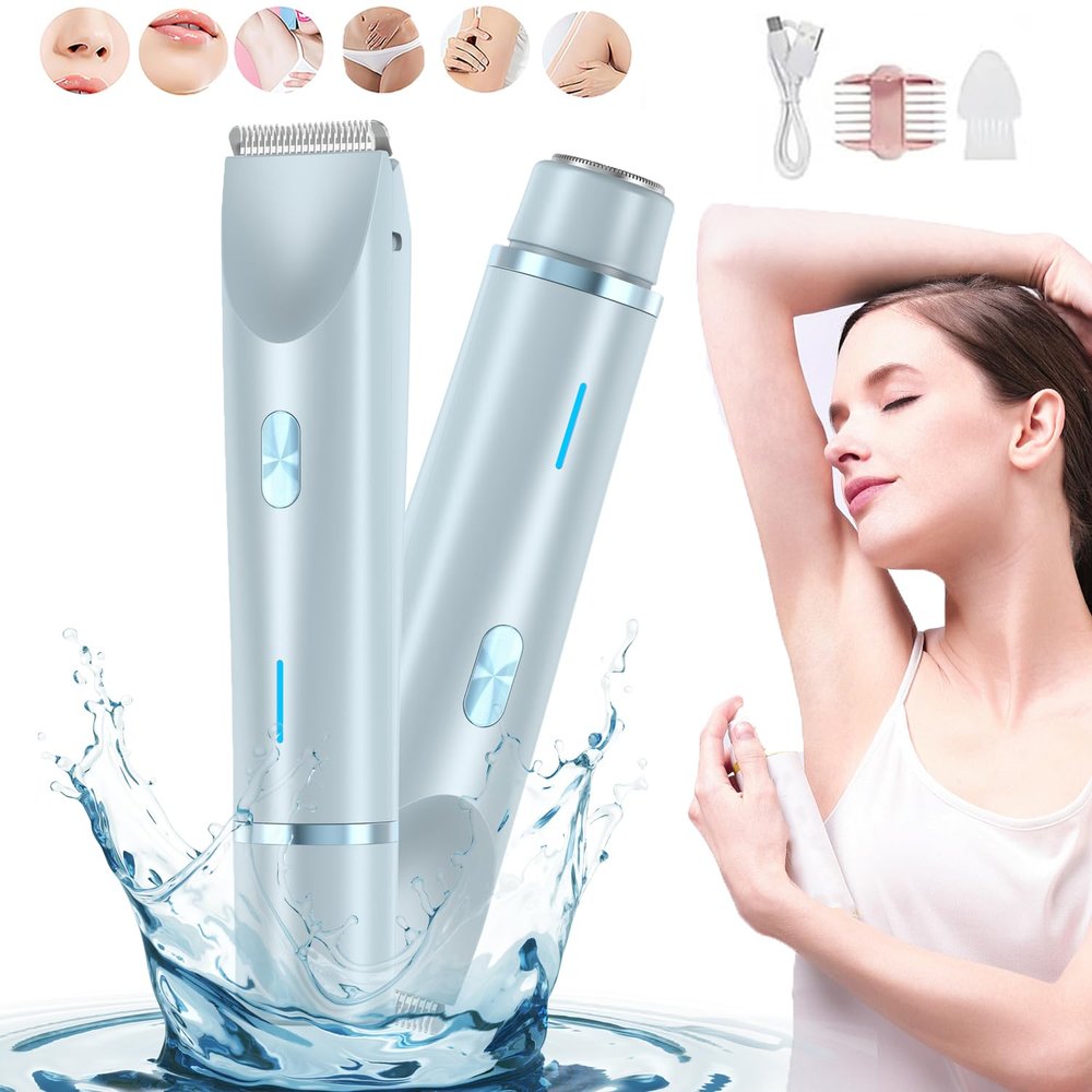 Bikini Trimmer, Shavers,2 in 1 Women Electric DualHead Bikini Trimmer (Blue)