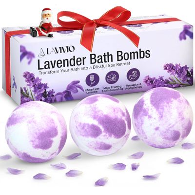 Lavivio Lavender Bath Bombs for Women - Lavendar Bath Bomb with Shea Butter & Essential Oils - Mega Foaming, Relaxing, Moisturizing, for Stress Relief & Dry Skin - 3 x 100g - Gift Set