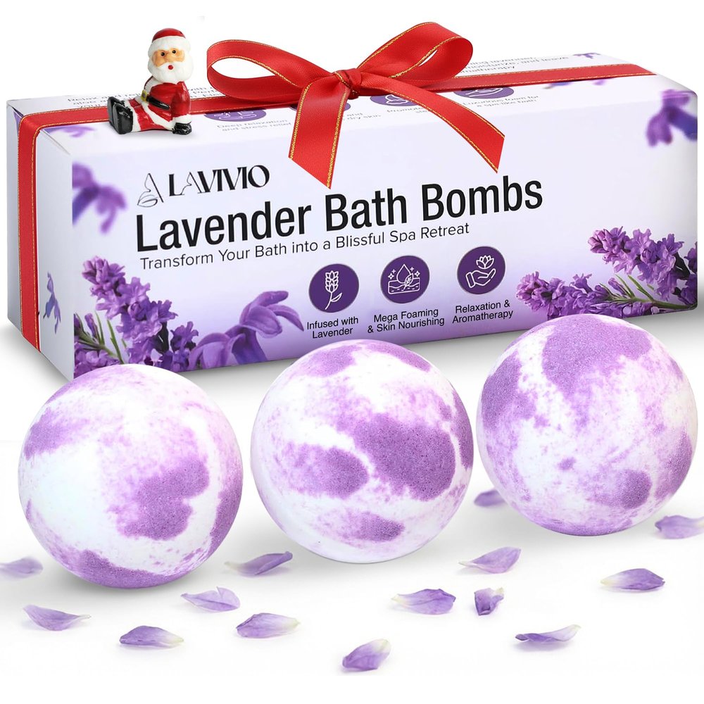 Lavivio Lavender Bath Bombs for Women - Lavendar Bath Bomb with Shea Butter & Essential Oils - Mega Foaming, Relaxing, Moisturizing, for Stress Relief & Dry Skin - 3 x 100g - Gift Set