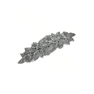 Vintage Silver Floral Hair Barrette, Antique Style Leaf Design, Metal Hair Clip with Crystal Accents