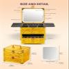 Qislee Makeup Box with Drawer and A Detachable Lighted Mirror, Waterproof Travel Train Case, Cosmetic Organizer and Makeup Suitcase with Adjustable Dividers, Magnetic LED Mirror (Luxury Gold) view 3
