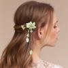 1 Pair of Green Handmade Lily Hair Clips, Flower Hair Pins, Hanfu Decorative Hair Barrettes, Floral Tassel Hair Clip, Chinese Asian Japanese Hair Accessories for Women Girls view 3