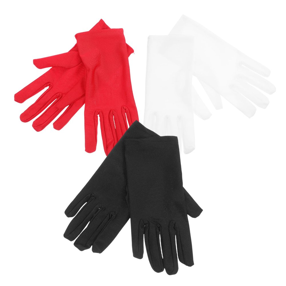 Gadpiparty 3pairs Black Elastic Spandex Gloves for Jewelry Inspection Red White Black Women's Stretchy Gloves