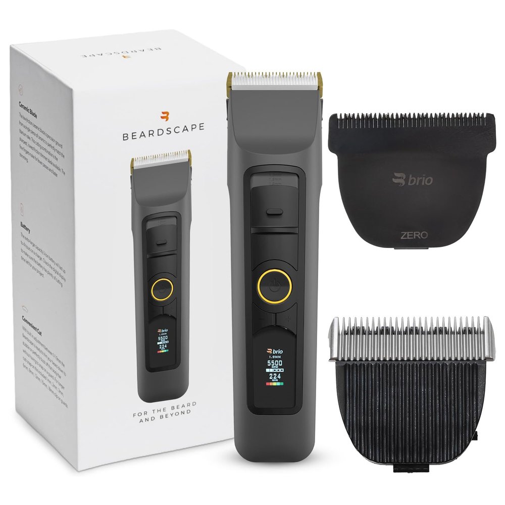 Brio Beardscape V2 Gray Bundled with Zero Blade & Body Blade, Featuring Adjustable Ceramic Blade & Length Guards, a Complete Kit for All Your Grooming Needs