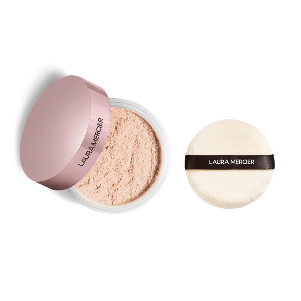 Laura Mercier Translucent Loose Setting Powder in Shade Tone-Up Rose: 24 HR Shine Control, Soft Matte Finish, Best for Normal to Oily Skin, For Enlivening Fair to Medium Skintones + Velour Puff Bundle