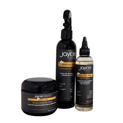 Jaycee Naturals Protective Styling Bundle to Seal in Moisture and Protect all Curly Hair Types - Moisturizing Hair Butter, Hydrating Rosewater Spray, and Nourishing Lightweight Oil