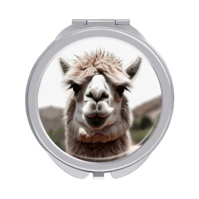 QMNBTES Funny Alpaca Llama Compact Mirror Makeup Mirror Hand Mirror Travel Mirror Round Mirror Hand Held Mirror Pocket Mirror Circle Mirror Purse Mirror Pocket Mirror for Women