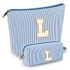2 PCS Initial Makeup Bags for Women: Cosmetic Bag for Travel Toiletry - Birthday Gifts for 11 12 13 14 15 16 17 18 Years Old Girl Graduation Teacher Gift- Teen Girl Gifts Trendy Stuff - Blue L view 1