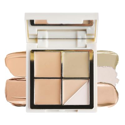 5 Colors Pot Concealer Full Coverage kit with Brush for Older Women, Under Eye Color Corrector Tri Color Concealer Palette for Dark Circles Mature Skin Makeup, Waterproof Foundation Color Corrector, 1