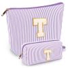2 PCS Initial Makeup Bags for Women: Cosmetic Bag for Travel Toiletry - Birthday Gifts for 11 12 13 14 15 16 17 18 Years Old Girl Graduation Teacher Gift- Teen Girl Gifts Trendy Stuff - Purple T view 1