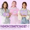 2 PCS Initial Makeup Bags for Women: Cosmetic Bag for Travel Toiletry - Birthday Gifts for 11 12 13 14 15 16 17 18 Years Old Girl Graduation Teacher Gift- Teen Girl Gifts Trendy Stuff - Purple T view 2