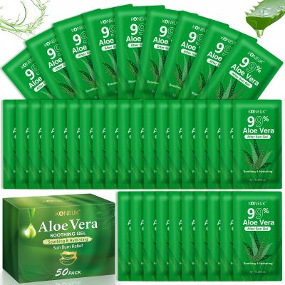 KONEUK 50 Pack Aloe Vera Gel for Face, Hair, Body, Skin, Sunburn Relief, 99% Pure Aloe Vera Gel for All Skin Types, Bulk Aloe Gel Travel Size for Soothing After Sun Skin Care Relief