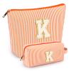 2 PCS Initial Makeup Bags for Women: Cosmetic Bag for Travel Toiletry - Birthday Gifts for 11 12 13 14 15 16 17 18 Years Old Girl Graduation Teacher Gift- Teen Girl Gifts Trendy Stuff - Orange K view 1