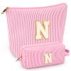 2 PCS Initial Makeup Bags for Women: Cosmetic Bag for Travel Toiletry - Birthday Gifts for 11 12 13 14 15 16 17 18 Years Old Girl Graduation Teacher Gift- Teen Girl Gifts Trendy Stuff - Pink N view 1