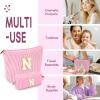 2 PCS Initial Makeup Bags for Women: Cosmetic Bag for Travel Toiletry - Birthday Gifts for 11 12 13 14 15 16 17 18 Years Old Girl Graduation Teacher Gift- Teen Girl Gifts Trendy Stuff - Pink N view 4