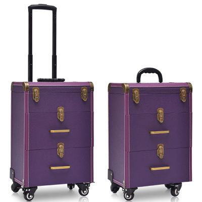 A1DFDFGOQSFG Barmalmnh Makeup Trolley on Wheels Beauty Train Carrying Case for Makeup Luxury Leather Hairdressing Makeup Case - Trolley with Makeup