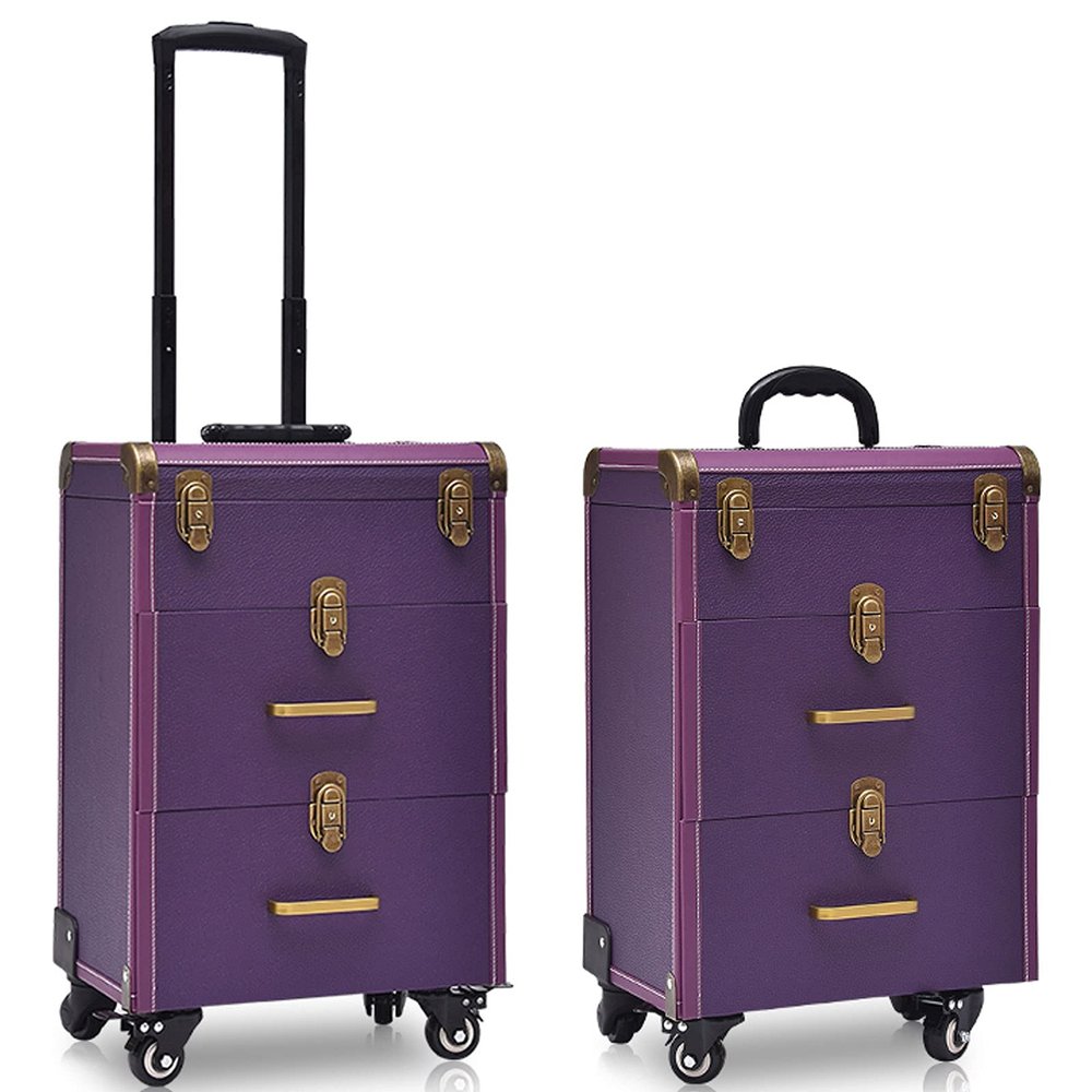 A1DFDFGOQSFG Barmalmnh Makeup Trolley on Wheels Beauty Train Carrying Case for Makeup Luxury Leather Hairdressing Makeup Case - Trolley with Makeup