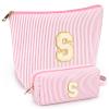 2 PCS Initial Makeup Bags for Women: Cosmetic Bag for Travel Toiletry - Birthday Gifts for 11 12 13 14 15 16 17 18 Years Old Girl Graduation Teacher Gift- Teen Girl Gifts Trendy Stuff - Light Pink S view 1