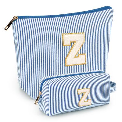 2 PCS Initial Makeup Bags for Women: Cosmetic Bag for Travel Toiletry - Birthday Gifts for 11 12 13 14 15 16 17 18 Years Old Girl Graduation Teacher Gift- Teen Girl Gifts Trendy Stuff - Blue Z