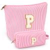 2 PCS Initial Makeup Bags for Women: Cosmetic Bag for Travel Toiletry - Birthday Gifts for 11 12 13 14 15 16 17 18 Years Old Girl Graduation Teacher Gift- Teen Girl Gifts Trendy Stuff - Pink P view 1