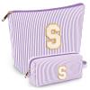 2 PCS Initial Makeup Bags for Women: Cosmetic Bag for Travel Toiletry - Birthday Gifts for 11 12 13 14 15 16 17 18 Years Old Girl Graduation Teacher Gift- Teen Girl Gifts Trendy Stuff - Purple S view 1