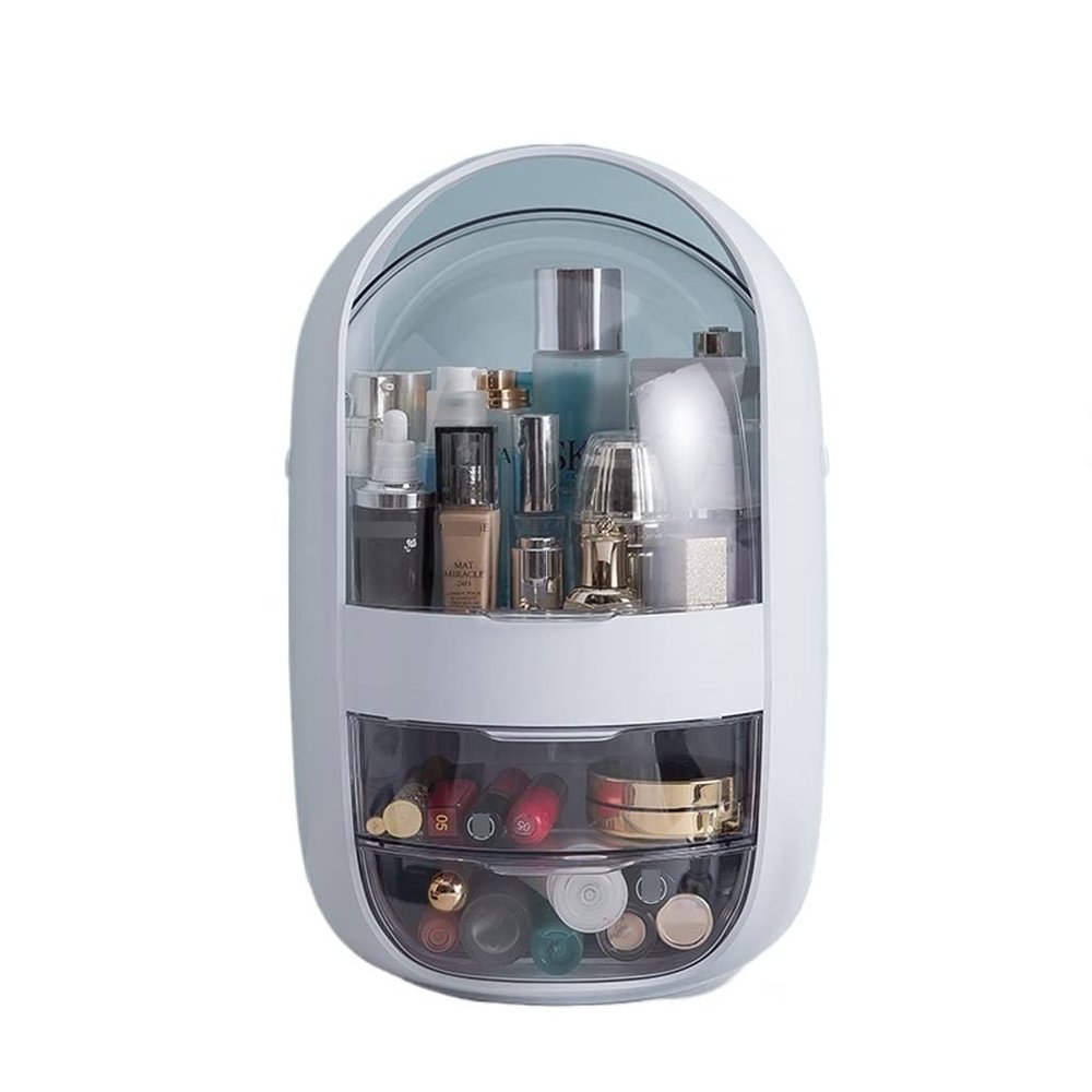 A1DFDFGOQSFG Make Up Bag Portable Handle Cosmetic Storage Box Oval Transparent Cosmetic Storage Display Cabinet Large Capacity Jewelry Cosmetic Box Perfume Organizer(D) (C 26cm/10.23inch)