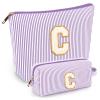 2 PCS Initial Makeup Bags for Women: Cosmetic Bag for Travel Toiletry - Birthday Gifts for 11 12 13 14 15 16 17 18 Years Old Girl Graduation Teacher Gift- Teen Girl Gifts Trendy Stuff - Purple C view 1