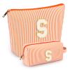 2 PCS Initial Makeup Bags for Women: Cosmetic Bag for Travel Toiletry - Birthday Gifts for 11 12 13 14 15 16 17 18 Years Old Girl Graduation Teacher Gift- Teen Girl Gifts Trendy Stuff - Orange S view 1